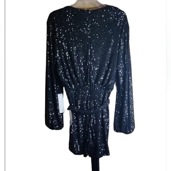 JAYGODFREY Black Sequin Belted Romper Size 6 Nwt